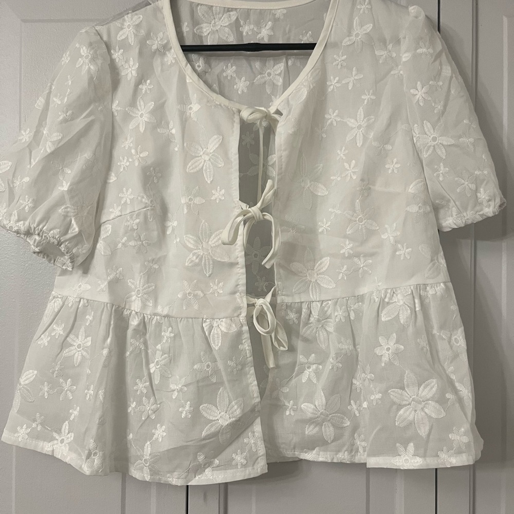 White Floral Embroidered Women's Top